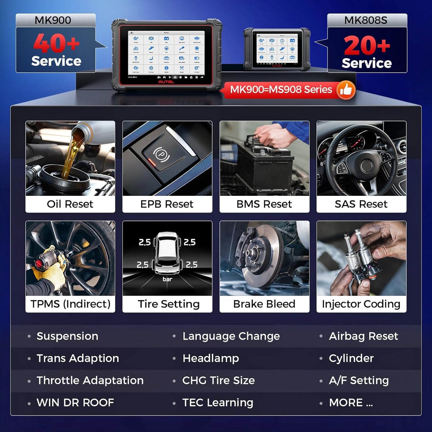 Autel Scanner MaxiCOM MK900: 2025 Same as MK900BT MK900-BT MX900 Bidirectional Diagnostic Tool, 8in Up of MK808S MK808BT Pro MX808S MK808Z, 3K+ Active Tests, 40+ Service, CAN-FD&DOIP, All System, FCA