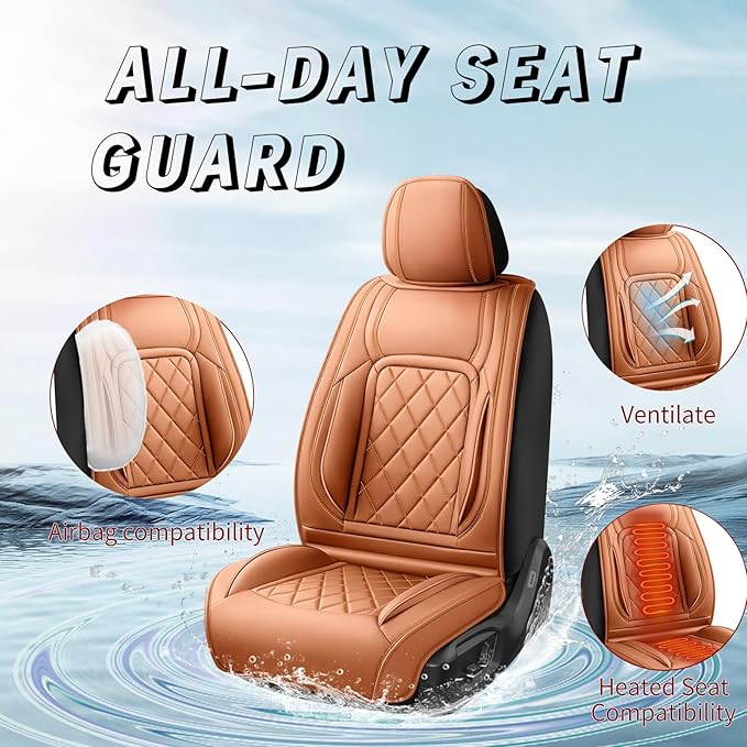 Fit Tucson Car Seat Covers Compatible with Hyundai Tucson 2010-2024 2026, Premium Leather Breathable, Wear Resistant, Airbag Compatible, All-Weather Protection & Full Coverage, Full Set Brown