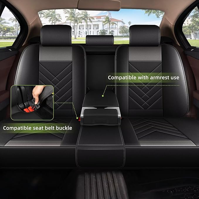 AOMSAZTO Seat Cover Fit for GMC Terrain 2020-2026: Full Set Waterproof Faux Leather Automotive Seat Covers Vehicle Seat Cushion Protector Car Interior Covers(5 Seats Black&Grey)