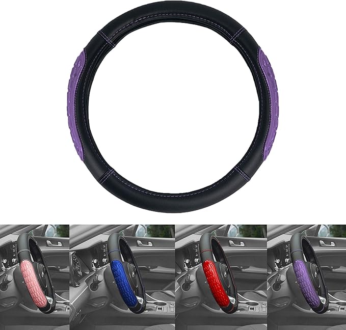 FH Group Universal Fit Ultra Grip Silicone and Faux Leather Steering Wheel Cover fits Most Cars, SUVs Pink