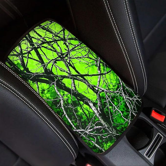 Green Leaves Universal Center Console Armrest Soft Pad Protector Cover Non Slip Fits for Most Vehicle,SUV,Truck Car Decoration