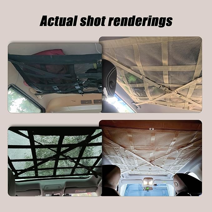 Overhead Car Organizer, Compatible with Ford F-150 XL/Raptor 2010-2025 Car Roof Storage Net Universal Car Ceiling Storage for Camping Storage Bag,Beige-Large