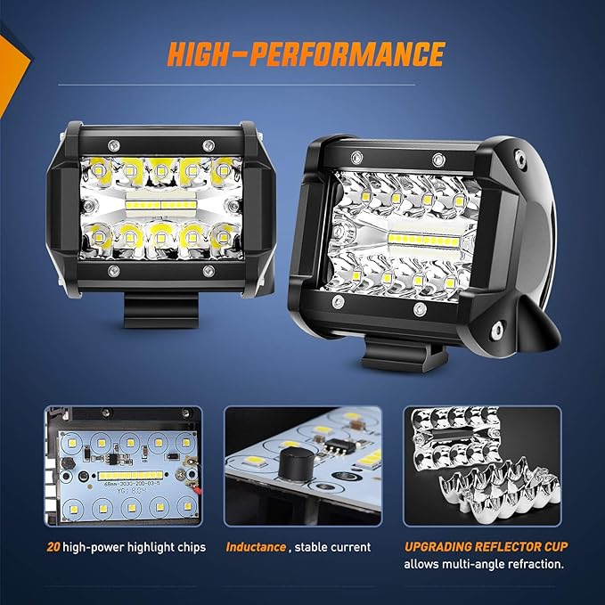 Nilight 2PC 4Inch Triple Row Lights 60W Flood Spot Combo 6000LM Bar Driving Boat Led Off Road Trucks with Adjustable Pillar Hood Mount Bracket Clamp Holder and Wiring Harness Kit