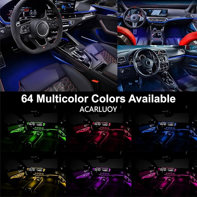 Acrylic Car LED Ambient Light, Fiber Optic Interior Light Strip, 24 Million Types, Ambient Light KKT that Swings with The Melody of Music (Dreamcolor 14 in 1)