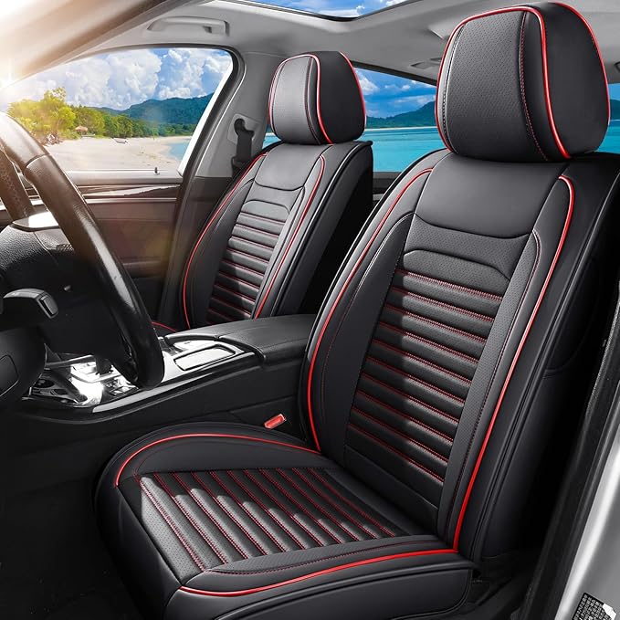 Front Seat Covers Fit for Toyota Camry 2001-2026, Car Seat Covers Front Seats, Breathable Faux Leather Automotive Seat Covers Front Pair Anti-Slip Seat Cover(Black&Red, Front)