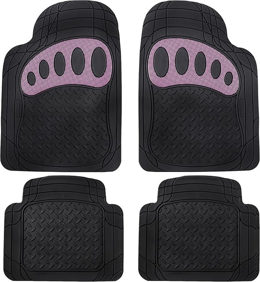 FH Group Auto Rubber Mats - Heavy-Duty, Universal Fit Full Set, Climaproof, Trimmable for Sedan, SUV, Truck Mats - Footprint Dresign, Pink
