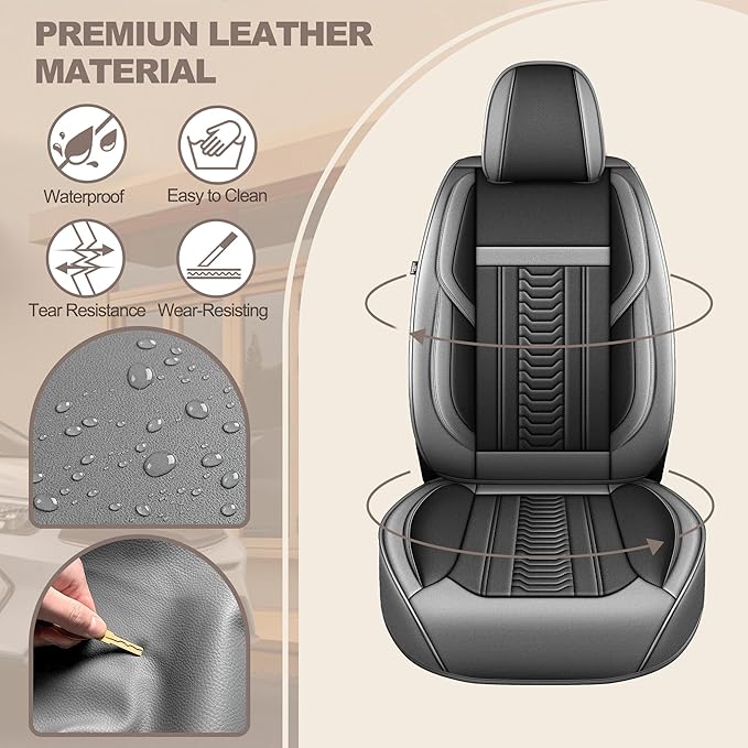 TTX LIGHTING for Toyota RAV4 2013-2026 Seat Covers: Waterproof Leather Seat Protector with Airbag Compatible (2 Front Seats,Black&Gray)