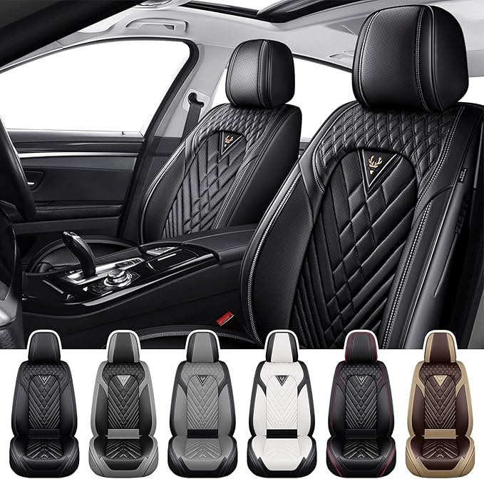 Truck Seat Covers for Chevy Silverado 2500 2007-2026, Waterproof Premium Leather Full Coverage Car Seat Cover, Muscle Sport Style Auto Interior Seat Cover Sets (Front Set/Black)