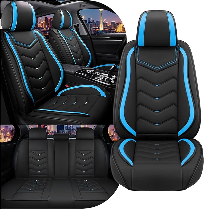 CTDS Car Seat Covers for Chevy Equinox 2005-2026, Stylish Sport Seat Cover, Premium Nappa Leather Car Seat Cover. Automobile Seat Covers Sets.(Standard 5 Seats/Black Blue)