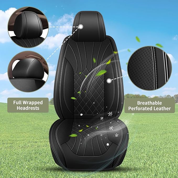 Car Seat Covers Front Pair for Acura TSX 2009-2014: Breathable Perforated Leather Seat Cover (Black)