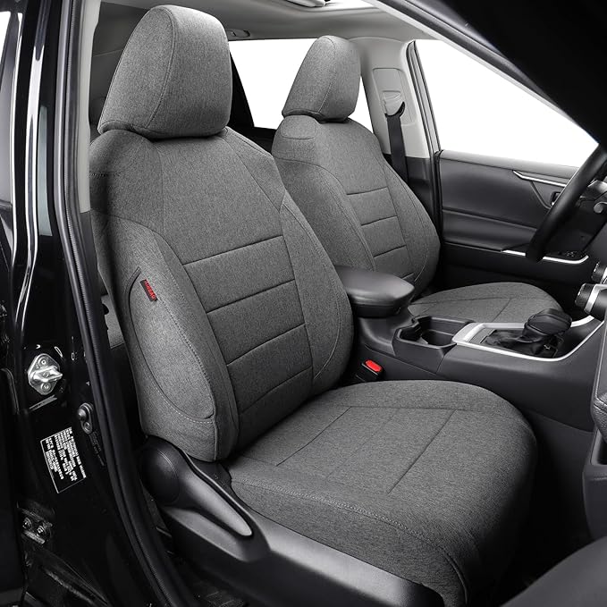 coverdream RAV4 PHEV Seat Covers Custom Fit for 2019-2024 2025 Toyota RAV4 Hybrid XSE,Hybrid SE,Prime SE/XSE,Full Coverage,Airbag Compatible,Polyester Car Seat Protector (Full Set,Gray)