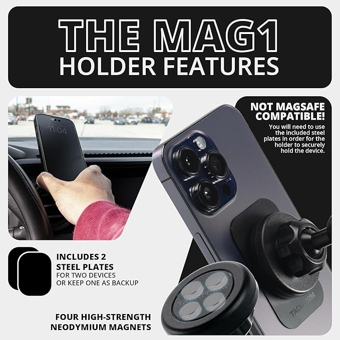Tackform Link Vent Phone Mount Compatible with 2015-2020 Ford F-150, 2017-2021 Super Duty, 2018-2021 Expedition | Aluminum | Universal Magnetic Holder | 2" Arm | Green Knob | (NOT MAGSAFE Compatible)