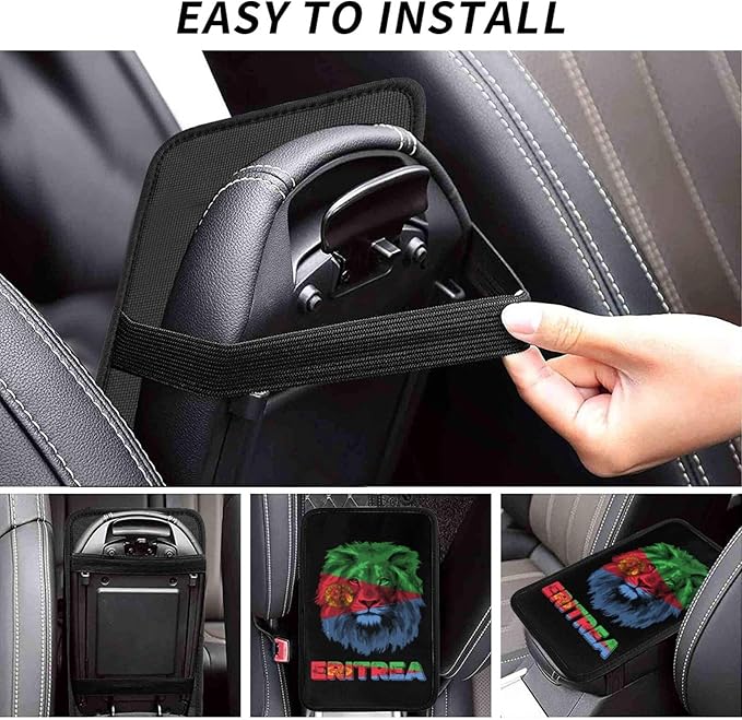 Vintage Eritrea Eritrean Flag Lion Head Auto Center Console Armrest Cover Car Handrail Box Cushion Pad Mat Universal Fit Most Vehicle Sedan Truck SUV Soft Comfort Decor Accessories
