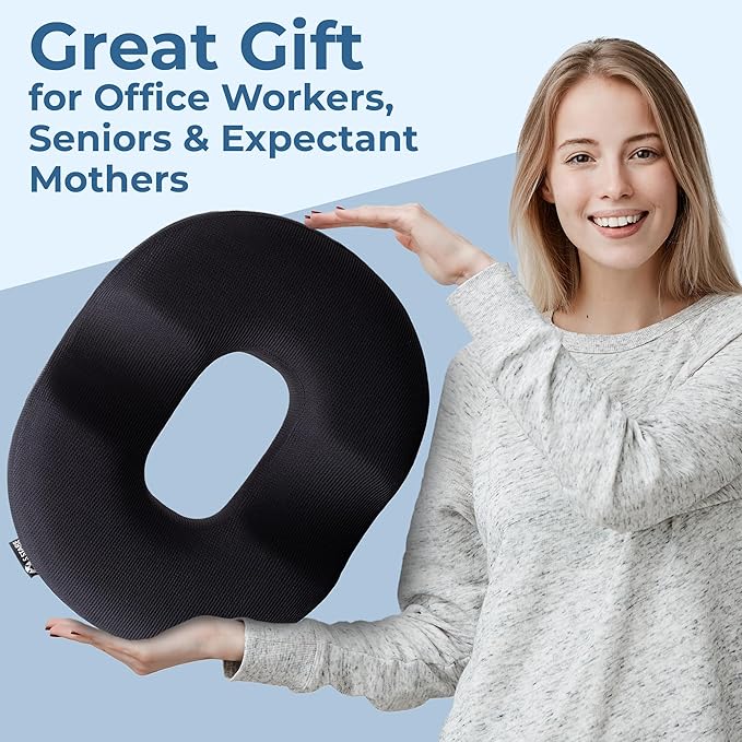 5 STARS UNITED Donut Pillow Hemorrhoid Tailbone Cushion – Large Floor Cushion for Pain Relief – Coccyx, Prostate, Sciatica, Pelvic Floor, Pressure Sores, Pregnancy, Postpartum Recovery, Arctic Black