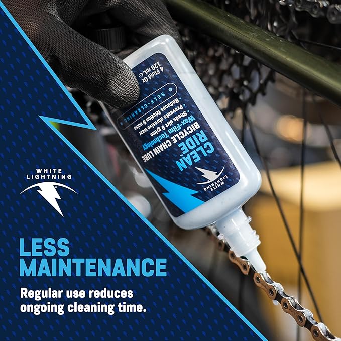 White Lightning Clean Ride Self-Cleaning Wax Bicycle Chain Lubricant – 100% Oil-Free, Reduces Dirt & Grime, Extends Chain Life, Smooth Performance, 32 oz