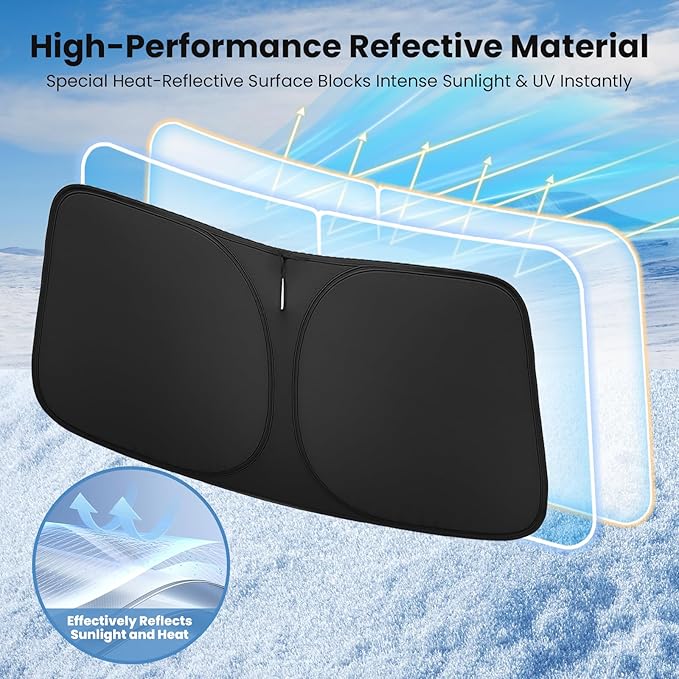 Windshield Sun Shade for Honda Accord 2023, 2024, 2025, 2026 – Custom Fit Sun Shield with Mirror Cut‑Out, Blocks Heat & UV, Foldable with Storage Pouch - Honda Accord Windshield Sunshade