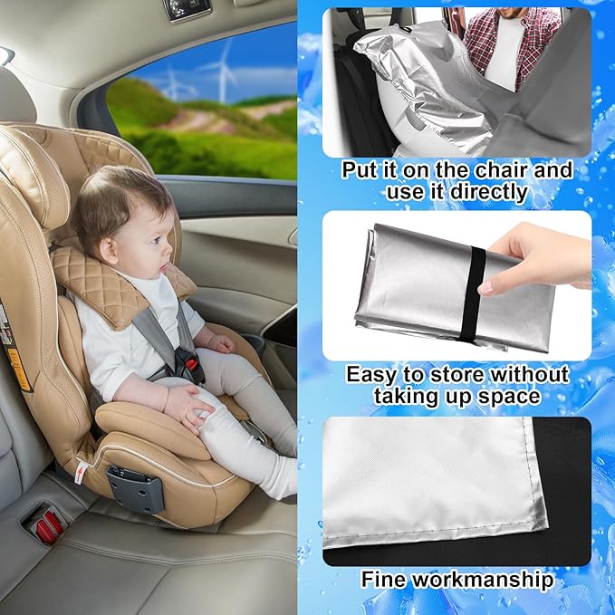 2Pcs Baby Car Seat Sun Shade Cover,Infant Car Seats Heat Protector,Baby Travel Accessories to Keep Toddler Seats at Cool Temperature,CarSeat Cooler Cover UV Protection from Heat/Sun for Babies Seat