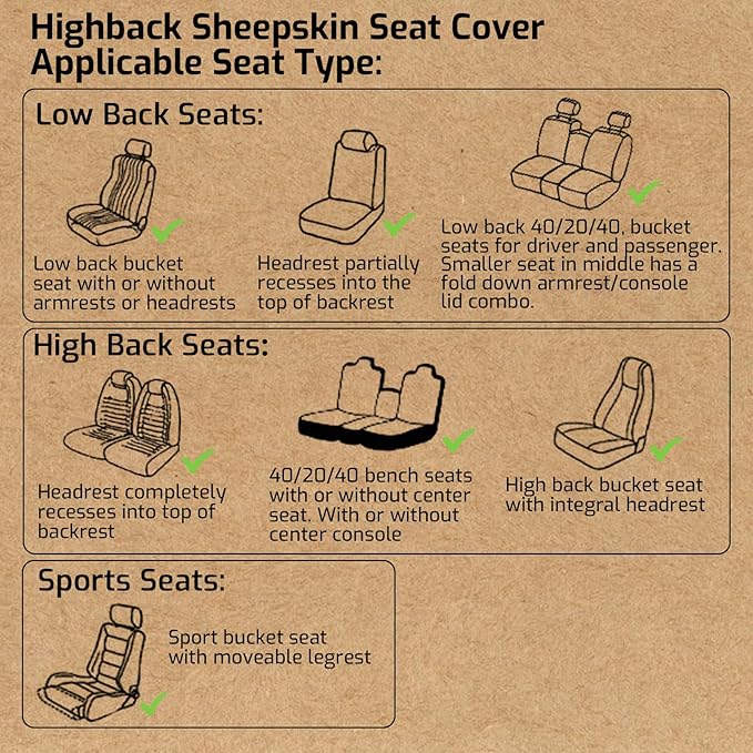 Aegis Cover Premium Australian Merino Sheepskin Car Seat Cover, Easy-Install Summer & Winter Universal Fit for SUV Truck Sedan Most Vehicles (FS-Sand)