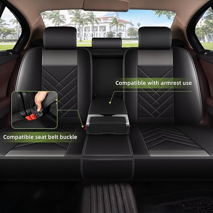 AOMSAZTO Full Set Seat Covers Fit for VW/Volkswagen Passat 1999-2022: 2 Row 5 Seats Faux Leather Waterproof Seat Covers Automotive Seat Cushion Protector(Black&Grey)