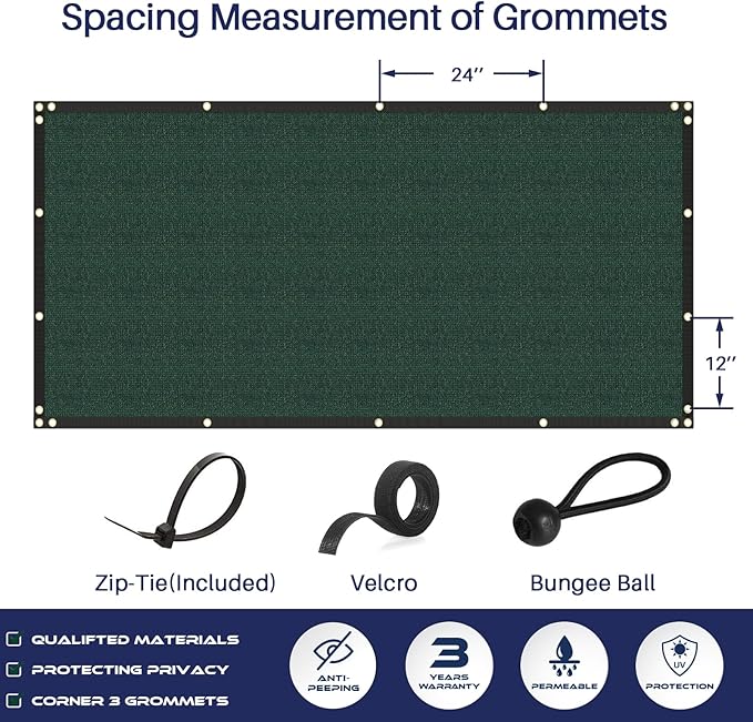 Windscreen4less Privacy Fence Screen Heavy Duty Windscreen Fencing Mesh Fabric Shade Net Cover with Brass Grommtes for Outdoor Wall Garden Yard Pool Deck, 8'x180' Green