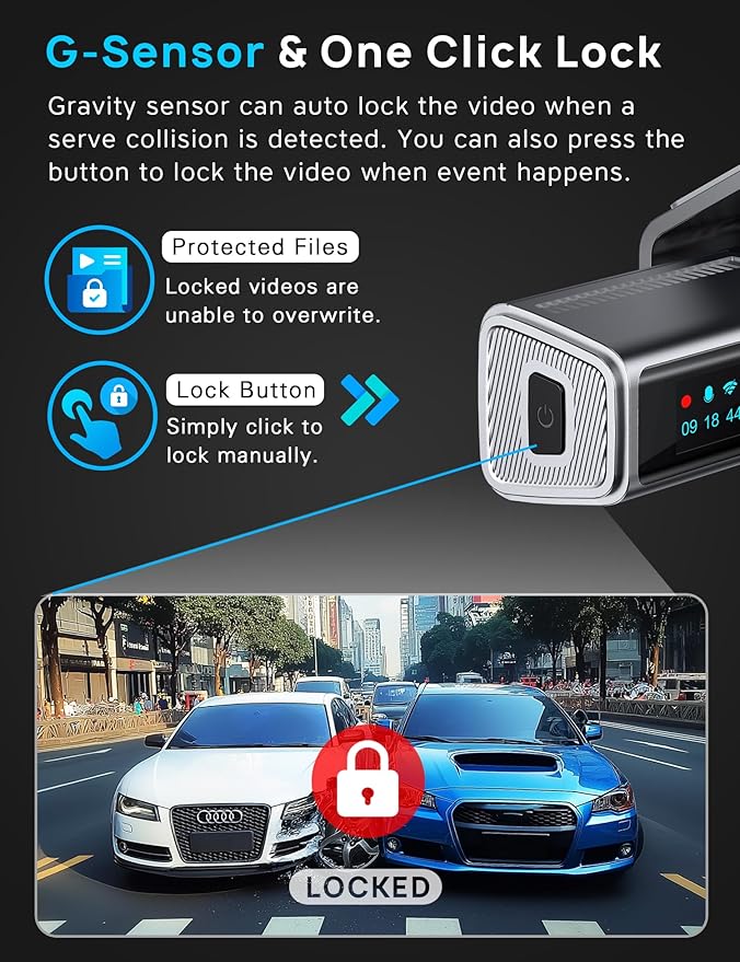 Navycrest 4K Dash Cam Front and Rear with 64GB Card, Built-in 5G WiFi, Dash Camera for Cars 4K Front and 1080P Rear, Dashcams for Cars Loop Recording, Gravity Sensor, 24-Hours Parking Mode