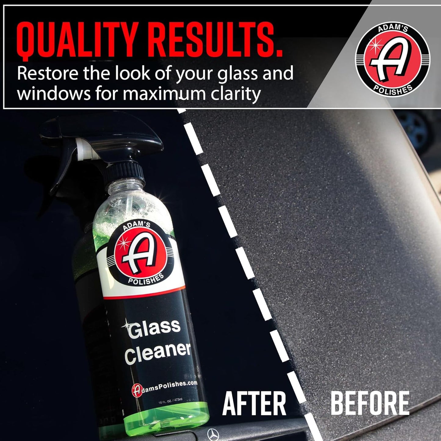 Adam's Polishes Glass Cleaner - Steak Free Car Wash Window Cleaner, All-Natural Streak Free Formula For Car Cleaning, Safe On Tinted & Non-Tinted Glass, Won't Strip Car Wax or Coating