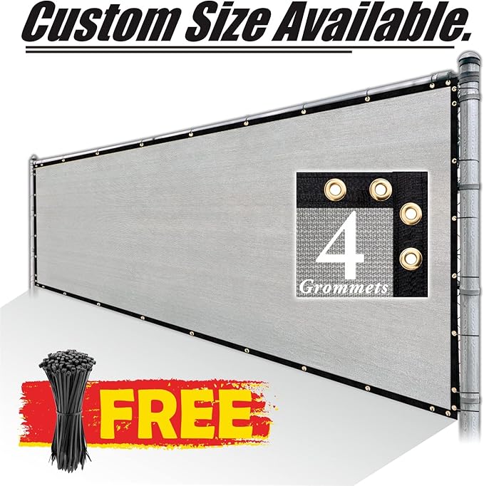 Royal Shade Custom Size 6' x 162' Grey Fence Privacy Screen Windscreen Cover Netting Mesh Fabric Cloth - Cable Zip Ties Included (We Make Custom Size)
