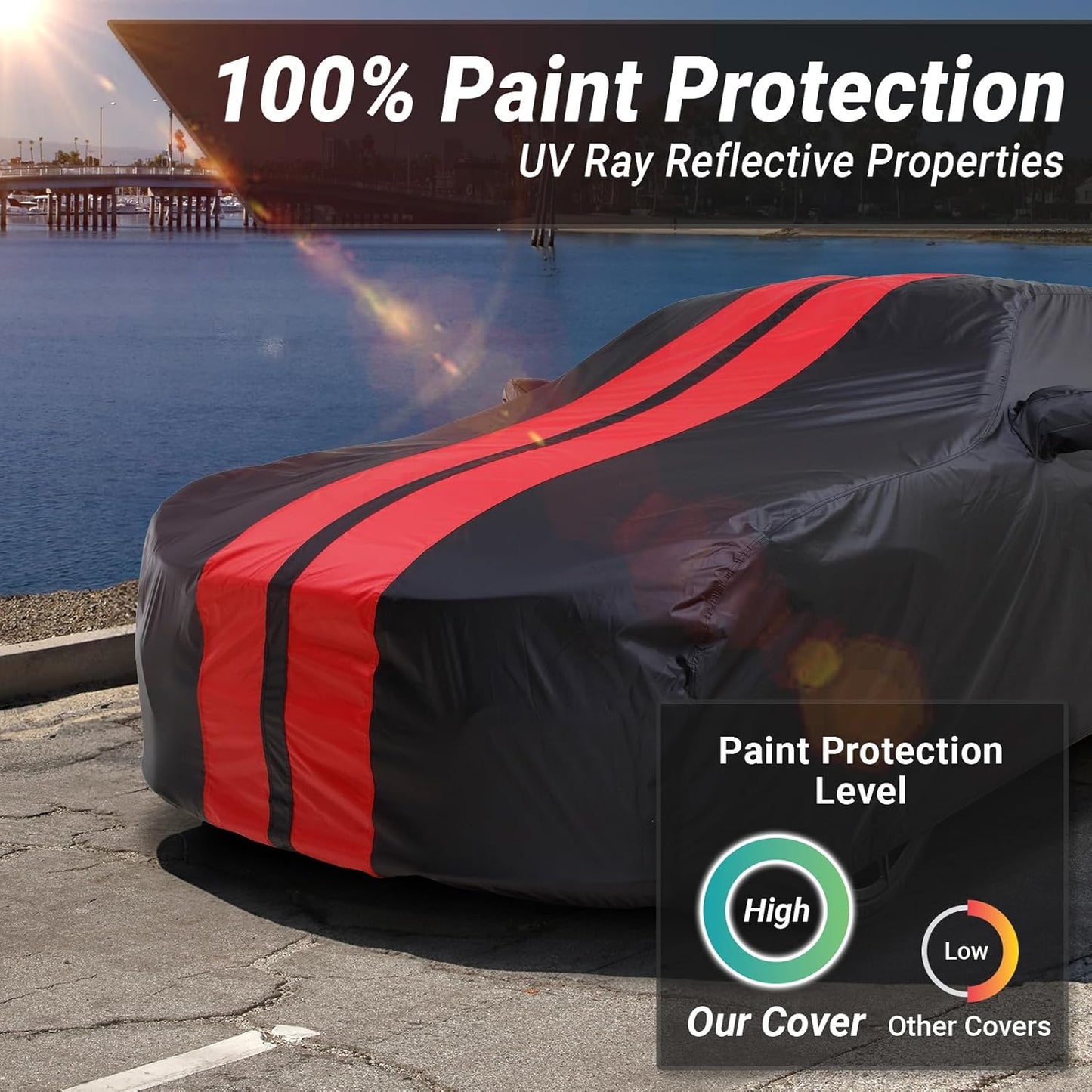 iCarCover Custom Car Cover for Chevy Cruze Sedan (2009-2019) Waterproof All Weather Rain Snow UV Sun Protector Full Exterior Indoor Outdoor Car Cover (Stripe - Black/Red)