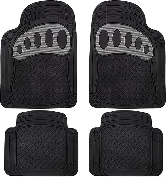 FH Group Automotive Floor Mats - Heavy-Duty Footprint Design Rubber Floor Mats for Cars, Universal Fit Full Set, Climaproof Floor Mats, Trimmable Floor Mats for Most Sedan, SUV, Truck Floor Mats Gray