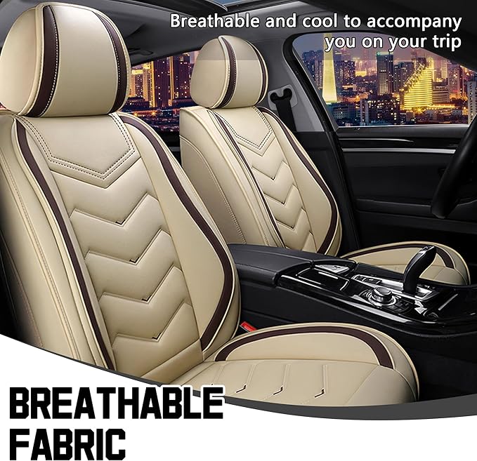 CTDS Car Seat Covers for Hyundai Kona 2018-2026, Stylish Sport Seat Cover, Premium Nappa Leather Car Seat Cover. Automobile Seat Covers Sets.(Standard 2 Seats/Beige)