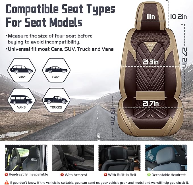 Truck Seat Covers for Ford F250 2011-2026, Waterproof Premium Leather Full Coverage Car Seat Cover, Muscle Sport Style Auto Interior Seat Cover Sets (Front Set/Brown Coffee)