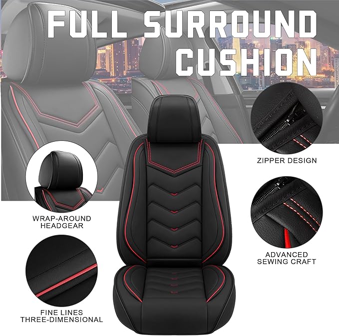 CTDS Car Seat Covers for Hyundai Kona 2018-2026, Stylish Sport Seat Cover, Premium Nappa Leather Car Seat Cover. Automobile Seat Covers Sets.(Standard 5 Seats/Black)