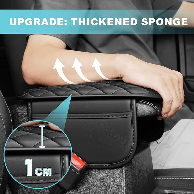Center Console Cover Fit for Kia Sorento 2003-2025 with 2 Storage Bags Waterproof Leather Quilted Pattern Car Armrest Cover Cushion Anti - Slip(Black)