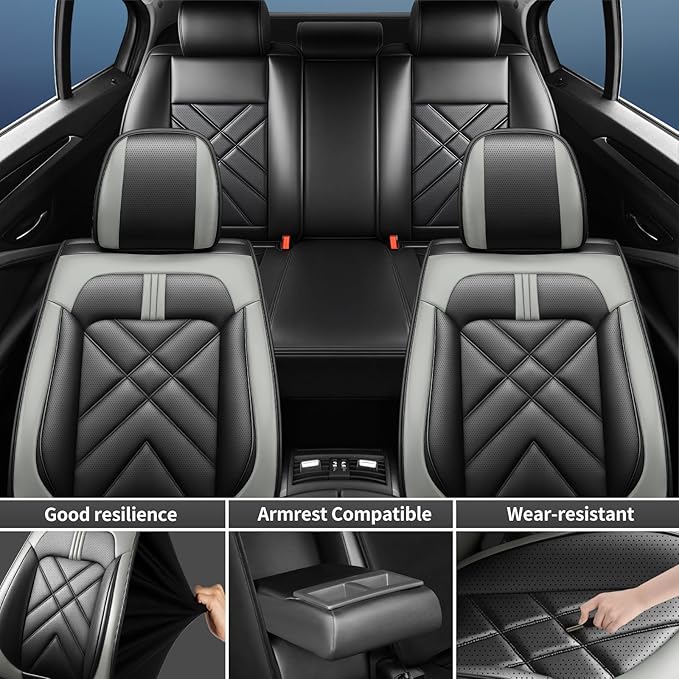 CX-30 Car Seat Covers Fit for Mazda CX-30 2020-2026, Full Coverage Premium Leather Waterproof Breathable Seat Covers, Automotive Seat Protectors, Airbag Compatible(Full Set Seats, Black Gray)