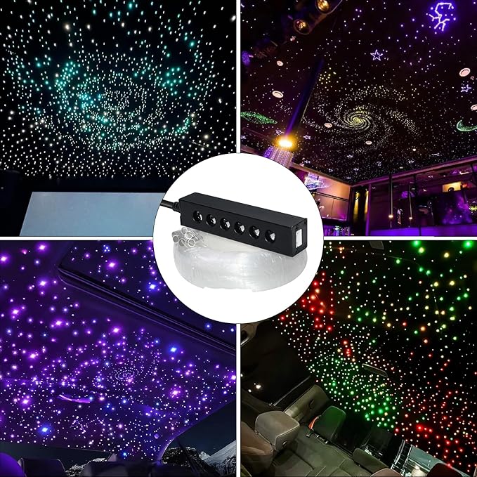 WEBUPAR 2PCS 3.2W 6LEDs Meteor Starlight Headliner Kit, 480pcs 0.01in 6.56ft, RGBW Shooting Stars Fiber Optic Lights with Bluetooth APP Control for Car/Home Theater