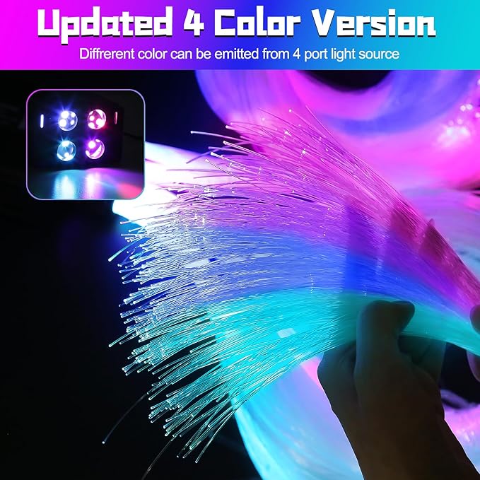 4 Colors 32W Twinkle Starlight Headliner Kit for Car Home with APP&RF Remote,RGBW 800pcs*0.03in*13.1ft Cables Fiber Optic Star Sky Roof Lights,4 Port Engine Sound Activated Car Ceiling Star Lights
