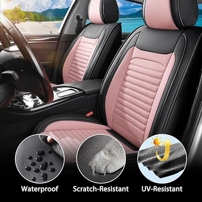 Car Seat Covers Full Set Fit for Toyota Venza 2009-2025,2026, Premium Faux Leather Car Seat Protector,Breathable Anti-Slip Full Wrapping Edge Seat Covers(Black&Pink,Full Set)