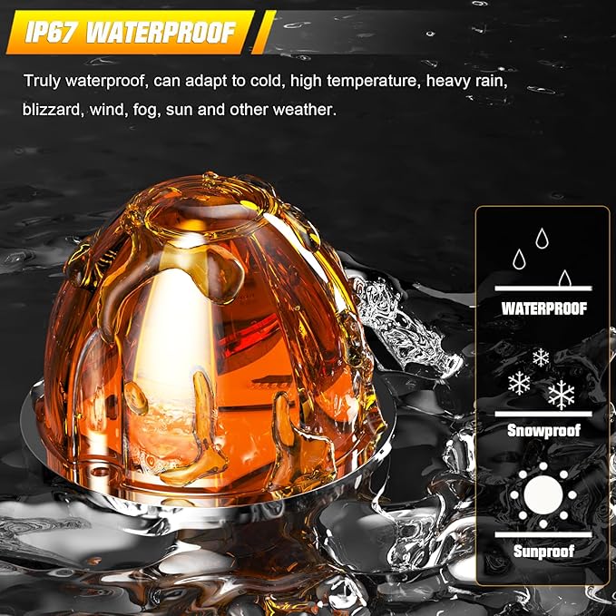 BJZ 8Pcs Amber Watermelon LED Strobe+Constant Marker Lights Dual Function Watermelon-shaped Side Marker Clearance Tail Top Cap Roof Lights for Trailer Truck Semi-trailer Heavy-duty Truck Bus Van