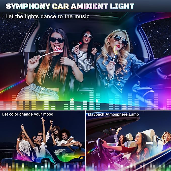 Dreamcolor Acrylic Interior Car LED Strip Light with USB/Type C/4-Port Cigarette Lighter, RGB 2 in 1 with 86.6 inches LEDs Ambient Lighting Kits, Sound Active Function Neon Led Strips for Car
