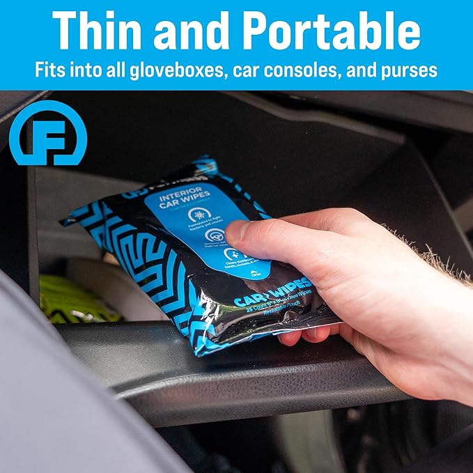 Fortress Car Interior Wipes (25 ct, Pack of 8) for Car Interior Cleaning, Dashboard, Seats, Detailing, and Steering Wheel [Travel Size] Skin-Safe Car Interior Cleaner Supplies