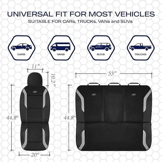 Skechers Memory Foam Car Seat Covers, Air Cool Mesh Thick Seat Covers, Car Seat Full Sets, Airbag Compatible, Automotive Comfort Protection for Most Cars,Vans,Trucks, SUVs,Grey