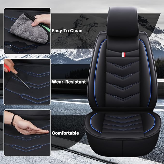 Car Seat Cover 7 Seats for Hyundai Palisade 2020-2025, Durable Wear Resistant Waterproof Sport Seat Cover, Breathable No Odor Premium Leather Vehicle Seat Covers.(Standard,Black Blue)