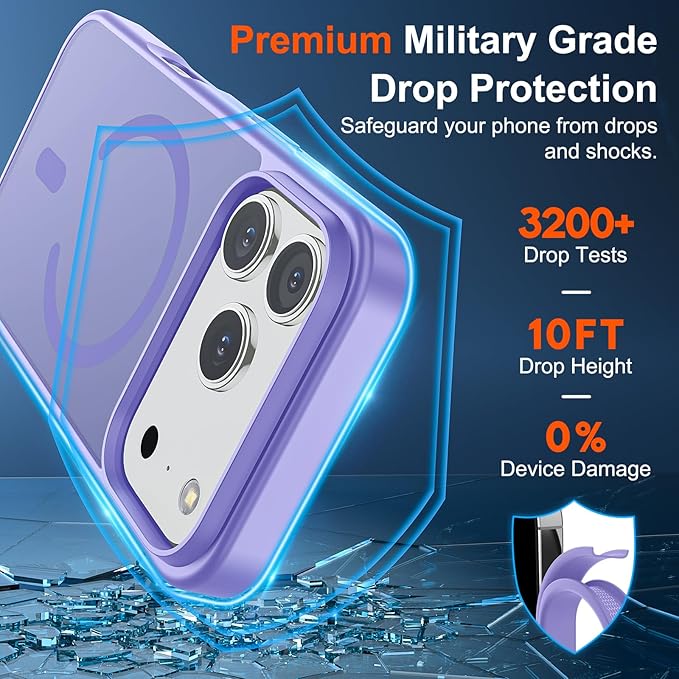 SUPFINE Magnetic for iPhone 17 Pro Max Case (Compatible with MagSafe)(Military Grade Drop Protection) Translucent Matte Shockproof with Anti-Fingerprint Phone Cover 2025,Purple