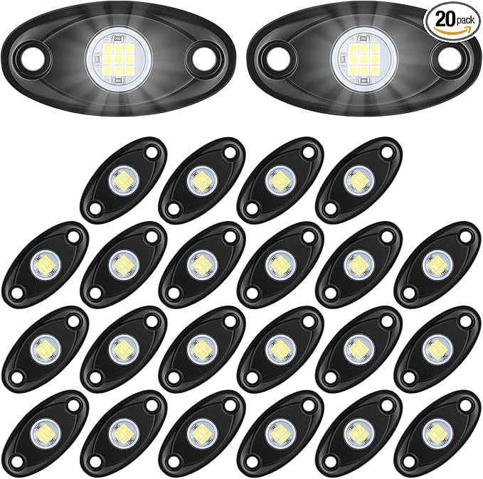 Treela 20 Pods Rock Lights Pure Ambient Underglow Lights for Car SUV Waterproof Neon Trail Rig LED Lamp Lighting for Truck Motorcycle ATV UTV(White)