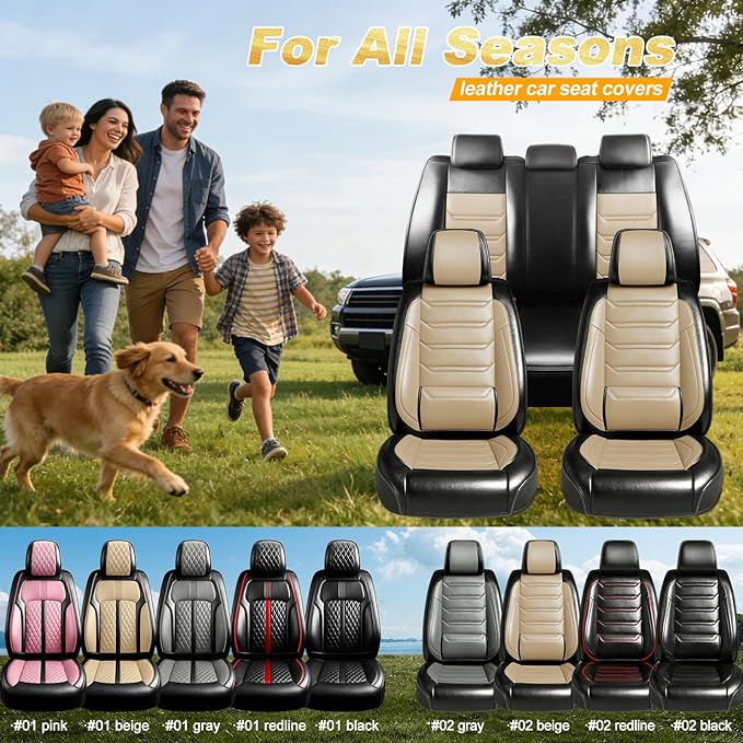 Fit Tahoe Car Seat Covers for Select Chevrolet/Chevy Tahoe 2000-2025 2026 - Full Coverage Leather, Waterproof & All Weather Seat Cushion Protector, Front Pair Black+Beige
