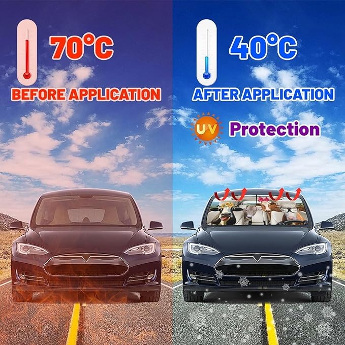 CHILLTEK Funny Animal Car Windshield Sun Shade, Cute Cow Car Sun Shade, Block UV Rays Heat Foldable Windshield Umbrella Sun Visor Protector - Keep Vehicle Cool for Cars SUV
