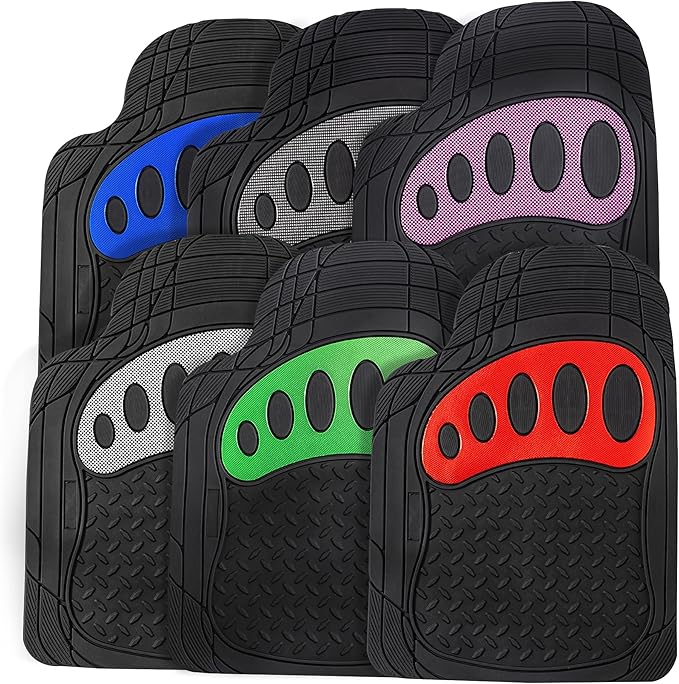 FH Group Automotive Floor Mats - Heavy-Duty Footprint Design Rubber Floor Mats for Cars, Universal Fit Full Set, Climaproof Floor Mats, Trimmable Floor Mats for Most Sedan, SUV, Truck Floor Mats Red