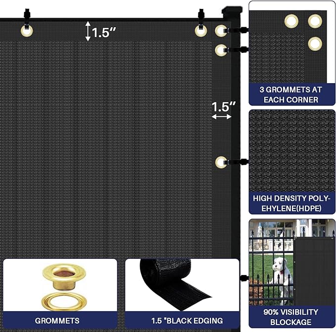 Windscreen4less Privacy Fence Screen Heavy Duty Windscreen Fencing Mesh Fabric Shade Net Cover with Brass Grommtes for Outdoor Wall Garden Yard Pool Deck, 8'x264' Black
