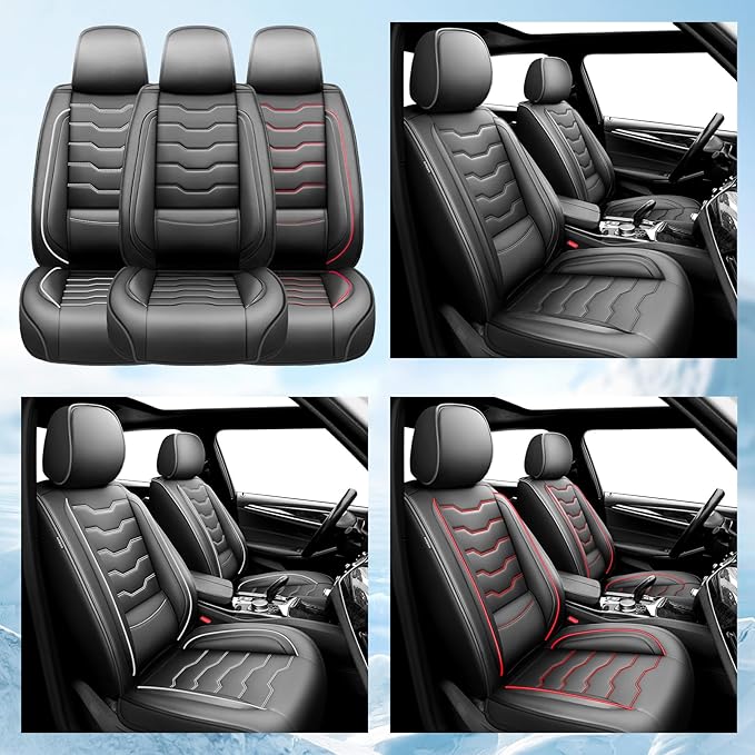 Fit Prius Car Seat Covers for Toyota Prius 2001-2025 2026 -Premium Leather, Waterproof，Breathable，All-Weather Seat Cushion Protecto & Airbag Compatible, 2 Front Seat Black