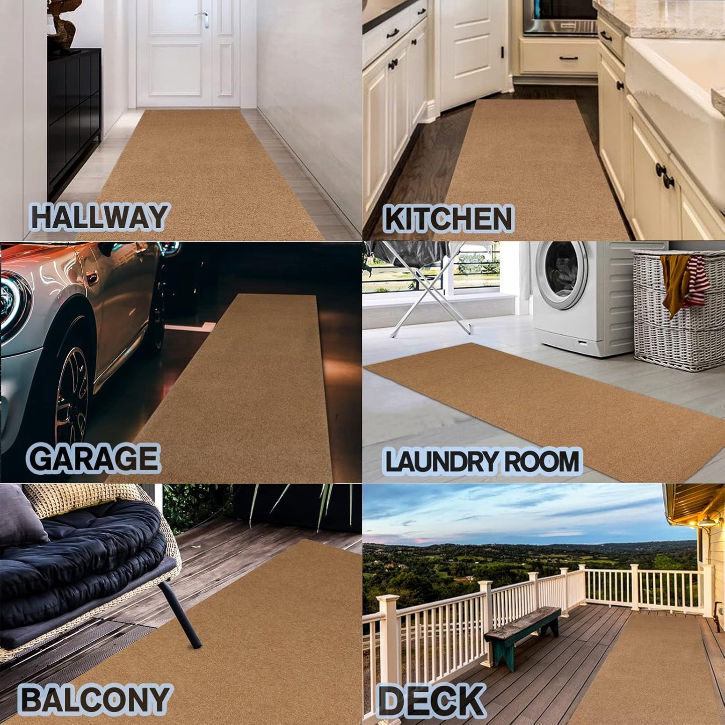 Custom Size Backed Non-Slip Area Rugs Runner, Easy Clean, Waterproof Runner Rugs for Hallway Entryway, Kitchen, Laundry, 4FT x 64FT, Beige